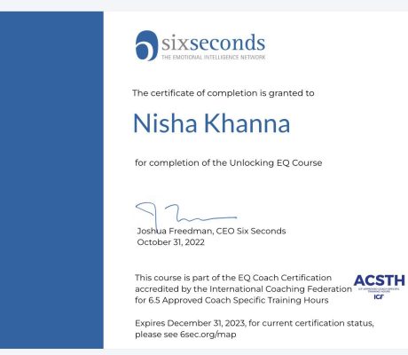 Dr Nisha Khanna Certificate