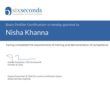 Dr Nisha Khanna Certificate